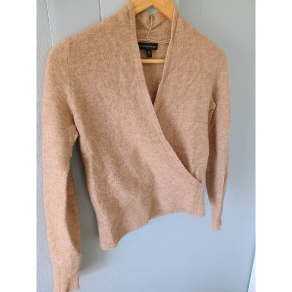 Banana Republic Aire Wrap-Front Sweater wool blend tan beige ballet Core neutral - Picture 2 of 10